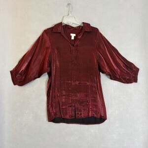 Chico’s Women Sz 8 Top Red Shimmer Christmas Holidays Office Church Festive Fun